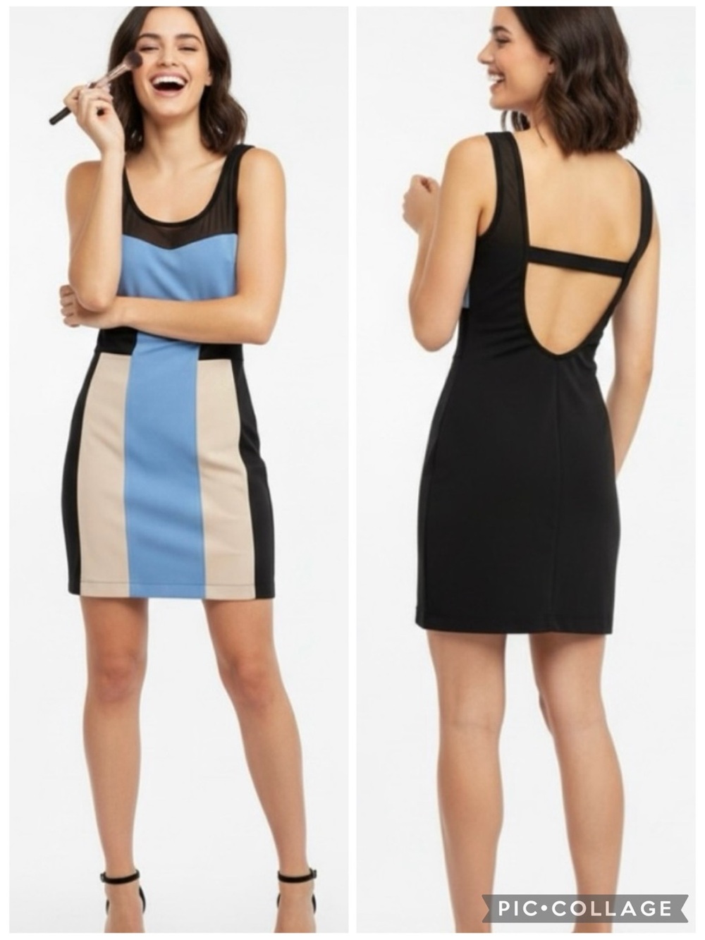 Lush Dress Black Blue Colorblock Mesh Backless Bodycon Dress M